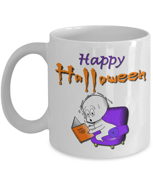 Halloween Coffee Mug- Funny Halloween Gift For Adults - Cute Ghost Mug - "Happy Halloween"