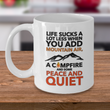 Camping Coffee Mug - Ceramic Camping Gift - Outdoors Mug - Campers Gift - "Life Sucks A Lot Less"