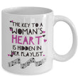 Music Coffee Mug - Music Lover Gift - Music Teacher Music Notes Mug - "The Key To A Woman's Heart"