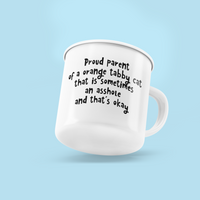 Load image into Gallery viewer, Proud Parent Orange Tabby Cat Camper Mug  - 12oz Funny Ginger Cat Lover Gift - Sarcastic Humor Coffee Cup for Pet Owners
