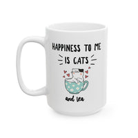 Funny Cat Mug for Women – Cat Lover Gift – Cute Cat Coffee Mug – Tea Lover Gift – "Happiness to Me Is Cats and Tea"