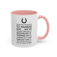 Funny Horse Girl Mug – "Horse Girls Know How To Handle Shit" – Equestrian Coffee Cup Gift For Women, Horse Riders & Cowgirls