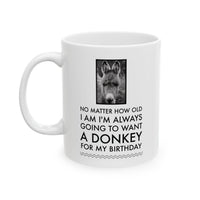 Donkey Mug - Donkey Birthday Or Christmas Gift For Donkey Lovers - "No Matter How Old I Am" - Donkey Gift For Women