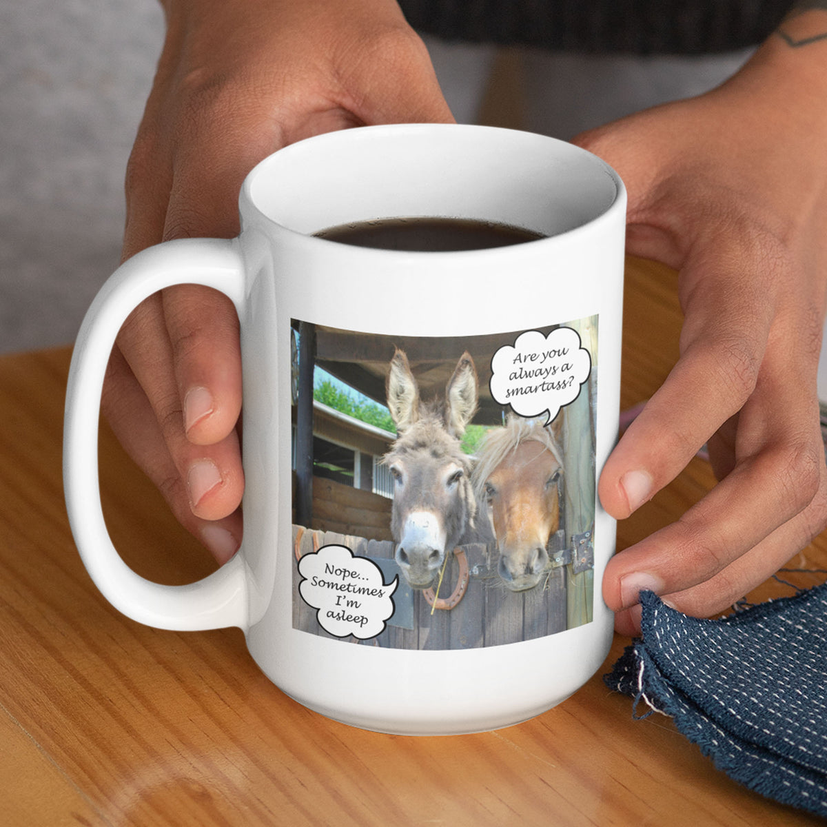 Funny Donkey Mug Gift for Friends & Coworkers, Sarcastic Humor Coffee Cup, Funny Animal Humor Mug - "Are You Always A Smartass?"