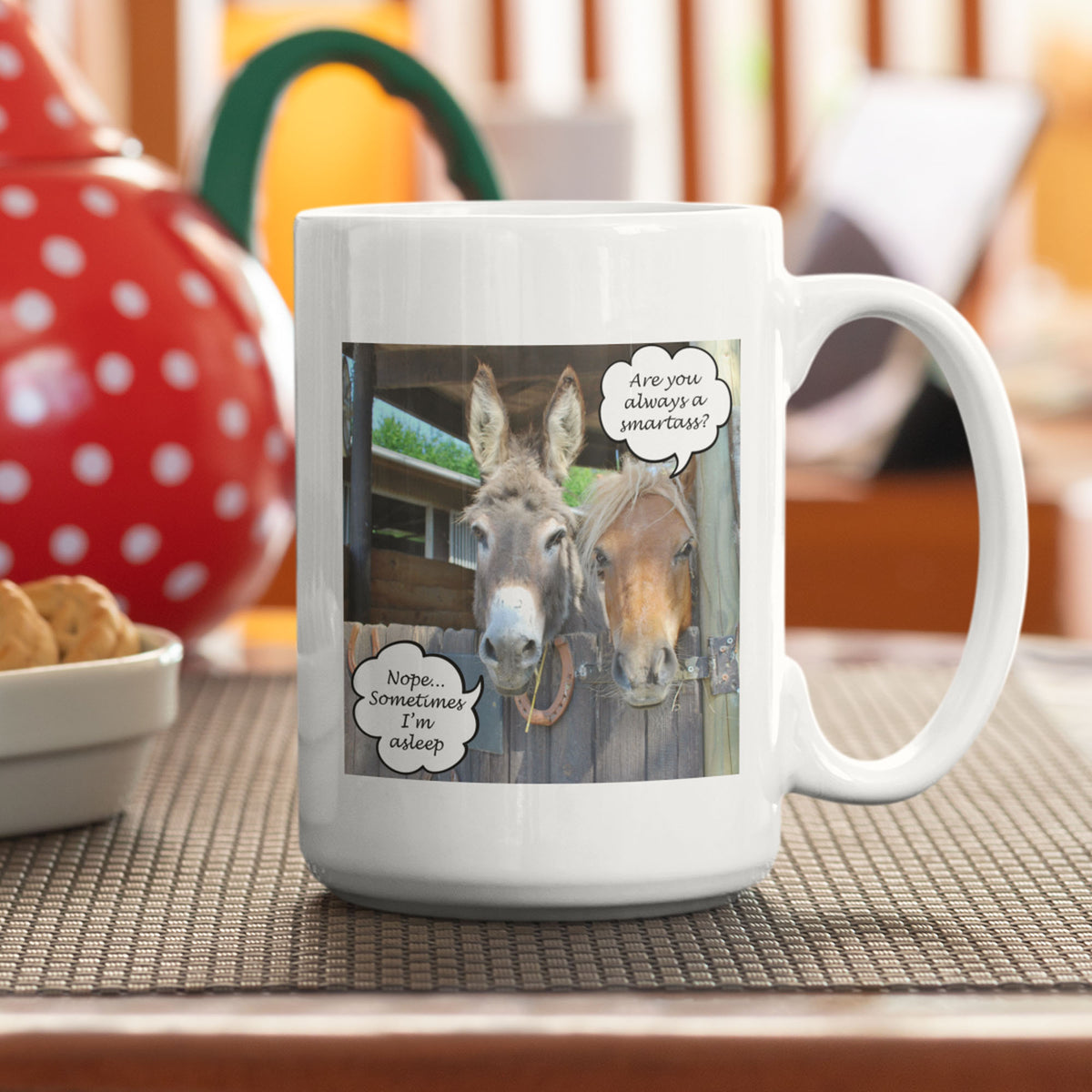 Funny Donkey Mug Gift for Friends & Coworkers, Sarcastic Humor Coffee Cup, Funny Animal Humor Mug - "Are You Always A Smartass?"