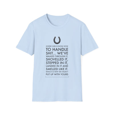 Funny Horse Girl T-Shirt for Women – Horse Lover Gift for Cowgirls – “Horse Girls Know How To Handle Shit”