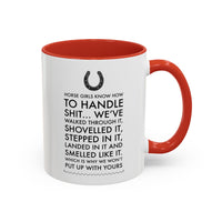 Funny Horse Girl Mug – "Horse Girls Know How To Handle Shit" – Equestrian Coffee Cup Gift For Women, Horse Riders & Cowgirls