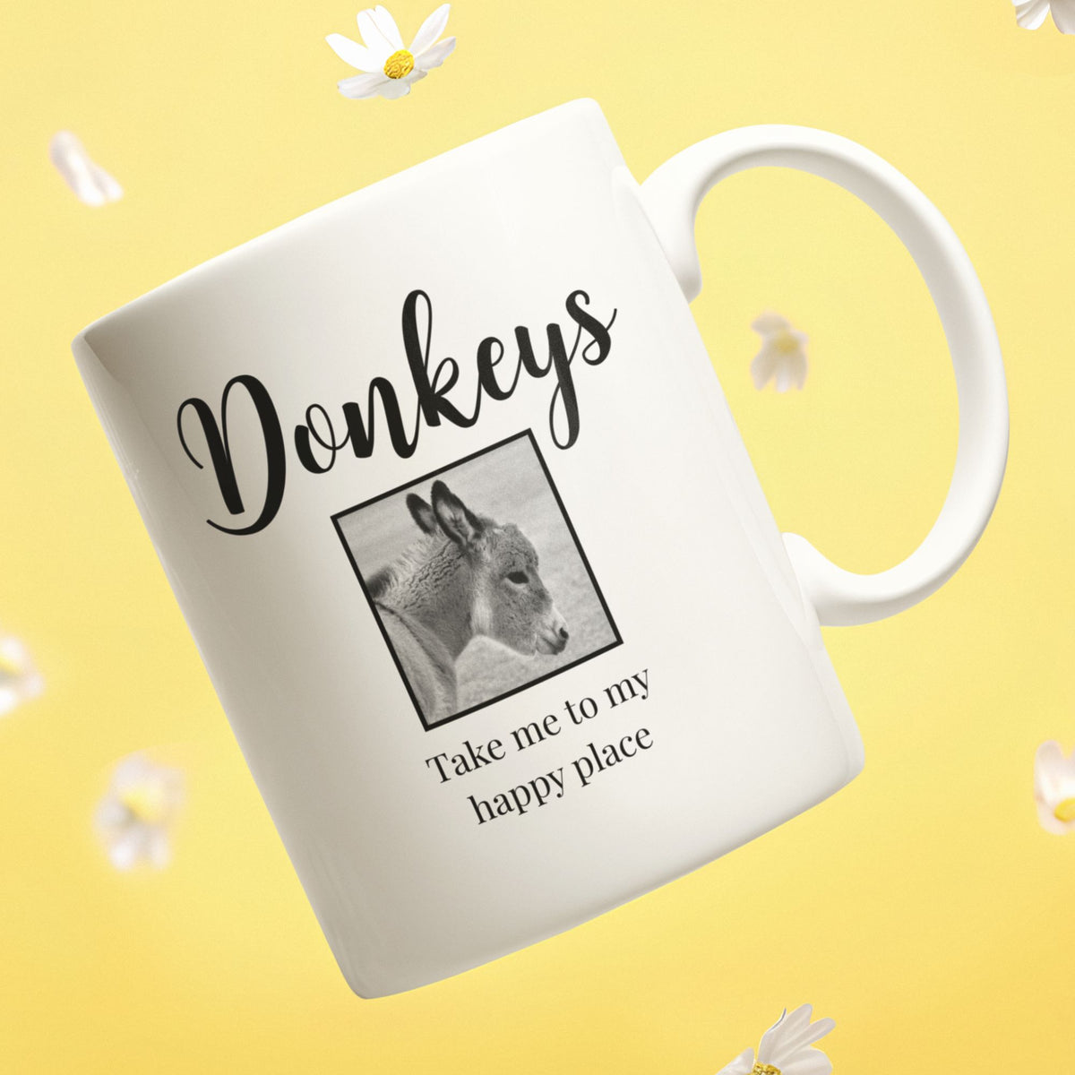 Donkey Lover Coffee Mug Gift – Birthday Or Christmas Present For Animal Lovers - "Donkeys Take Me To My Happy Place" - 11oz or 15oz Mug