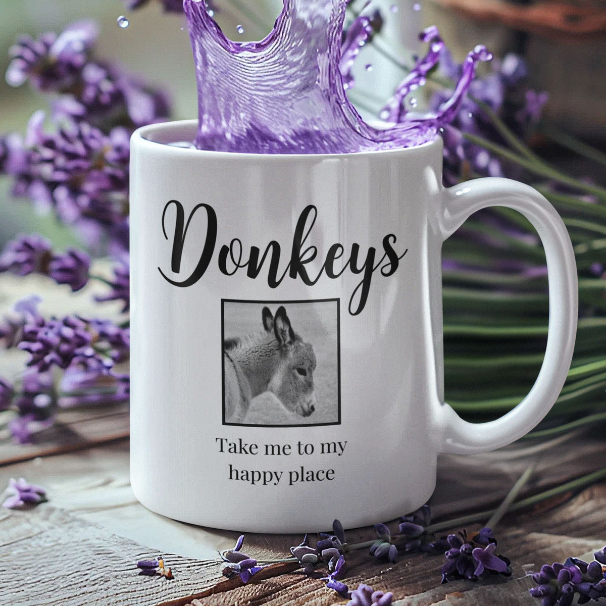 Donkey Lover Coffee Mug Gift – Birthday Or Christmas Present For Animal Lovers - "Donkeys Take Me To My Happy Place" - 11oz or 15oz Mug
