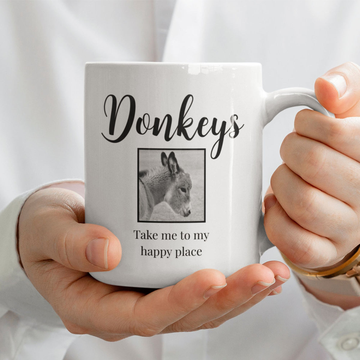 Donkey Lover Coffee Mug Gift – Birthday Or Christmas Present For Animal Lovers - "Donkeys Take Me To My Happy Place" - 11oz or 15oz Mug