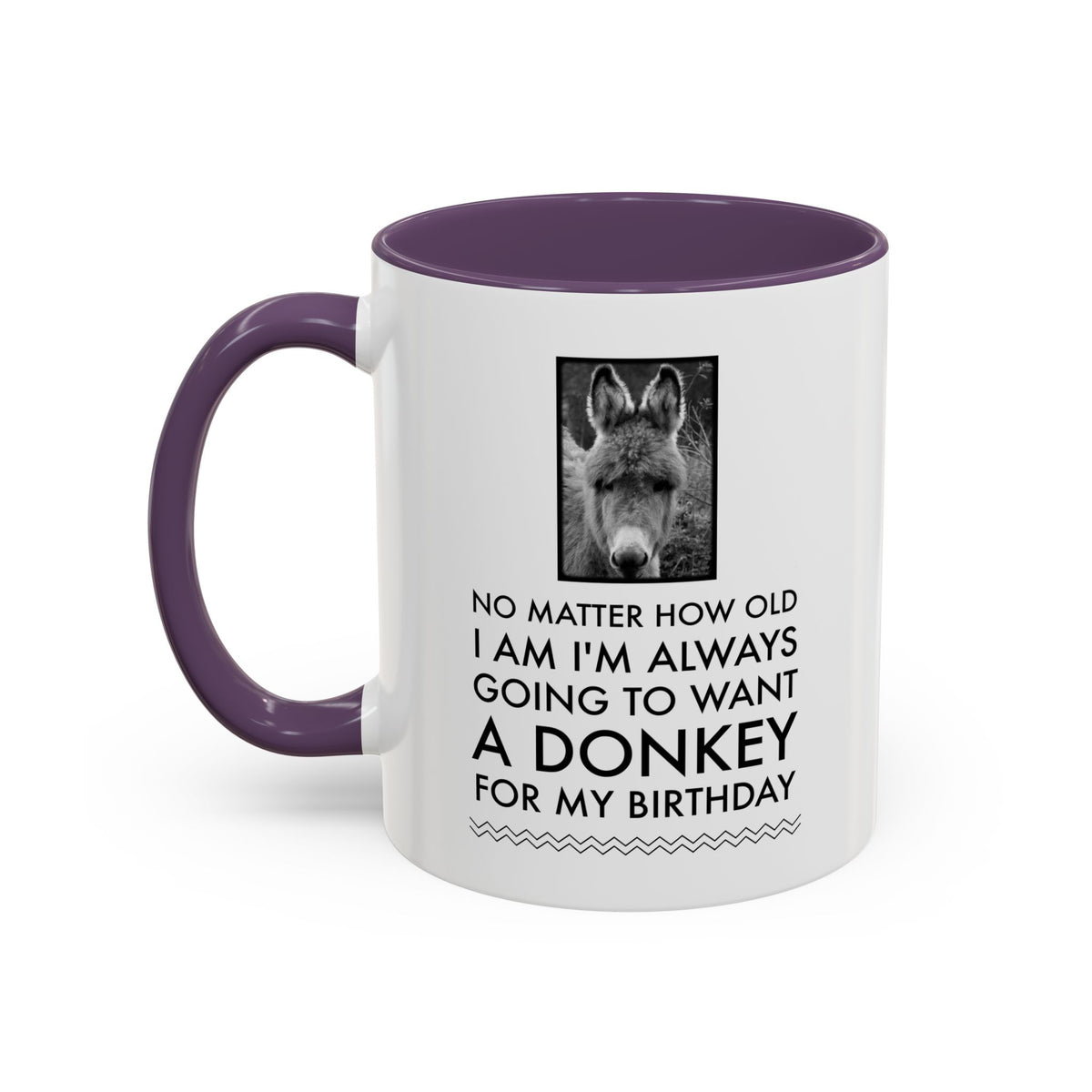 Donkey Lover Gift Mug – Funny Birthday Gift for Donkey Lovers – "No Matter How Old I Am"