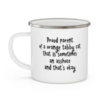 Funny Ginger Cat Lover Gift: Proud Parent Of An Orange Tabby Cat, 12oz Cat Camper Mug, Sarcastic Humor Coffee Cup for Pet Owners