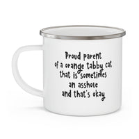 Load image into Gallery viewer, Proud Parent Orange Tabby Cat Camper Mug  - 12oz Funny Ginger Cat Lover Gift - Sarcastic Humor Coffee Cup for Pet Owners
