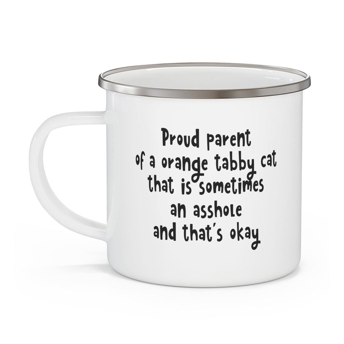 Proud Parent Orange Tabby Cat Camper Mug  - 12oz Funny Ginger Cat Lover Gift - Sarcastic Humor Coffee Cup for Pet Owners