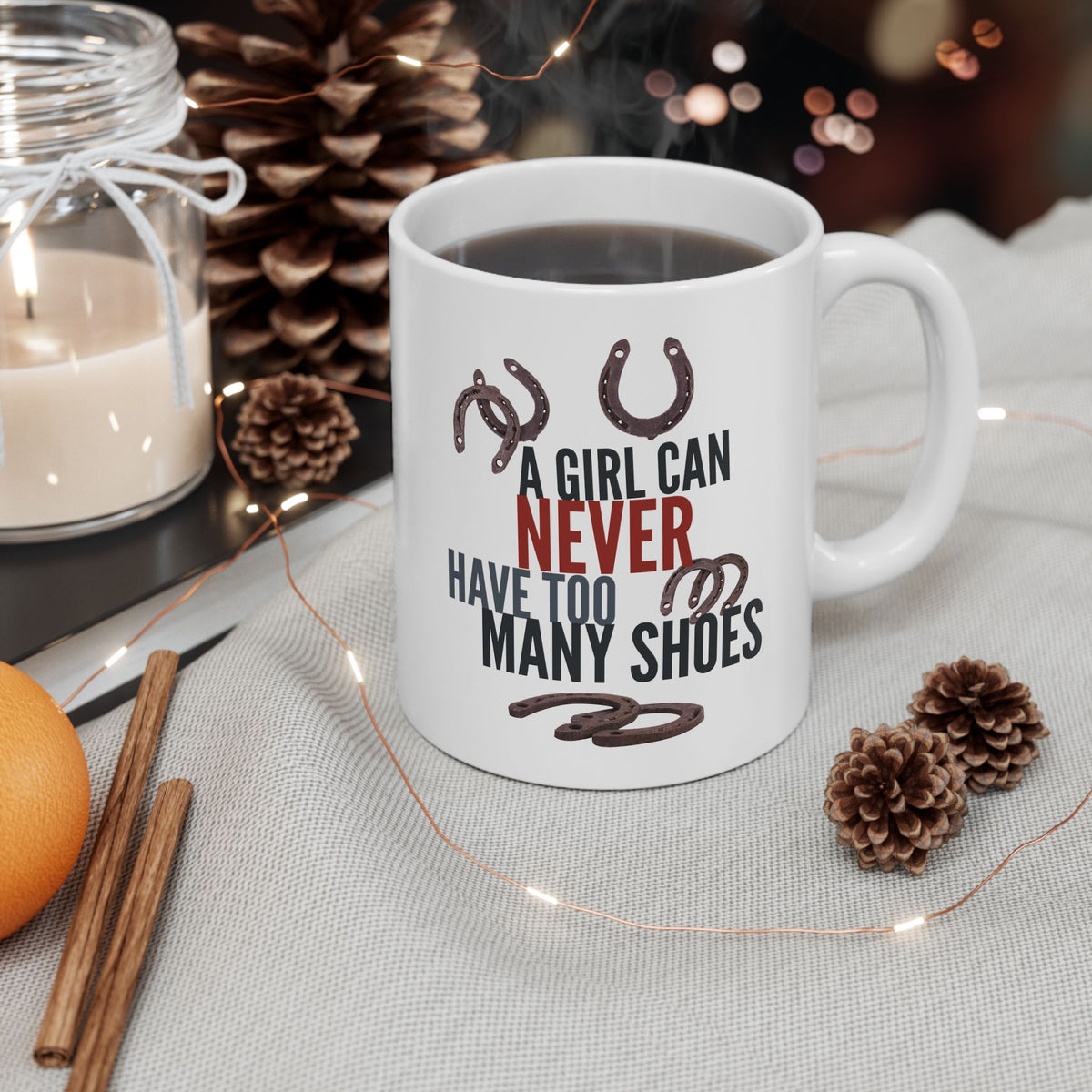 Funny Horse Lover Mug – Horse Girl Gift for Women – Equestrian & Cowgirl Coffee Mug – A Girl Can Never Have Too Many Shoes