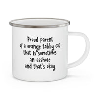 Load image into Gallery viewer, Proud Parent Orange Tabby Cat Camper Mug  - 12oz Funny Ginger Cat Lover Gift - Sarcastic Humor Coffee Cup for Pet Owners
