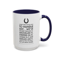 Funny Horse Girl Mug – "Horse Girls Know How To Handle Shit" – Equestrian Coffee Cup Gift For Women, Horse Riders & Cowgirls