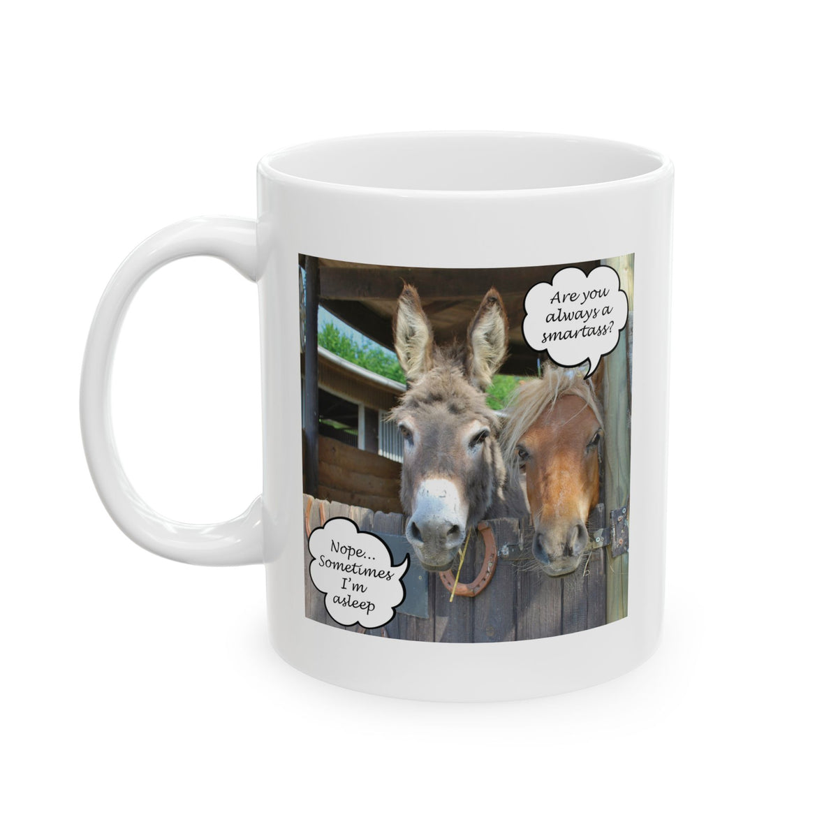 Funny Donkey Mug Gift for Friends & Coworkers, Sarcastic Humor Coffee Cup, Funny Animal Humor Mug - "Are You Always A Smartass?"