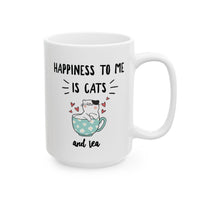 Funny Cat Mug for Women – Cat Lover Gift – Cute Cat Coffee Mug – Tea Lover Gift – "Happiness to Me Is Cats and Tea"
