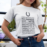 Funny Horse Girl T-Shirt for Women – Horse Lover Gift for Cowgirls – “Horse Girls Know How To Handle Shit”