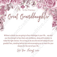 Great Granddaughter Necklace from a Great Grandparents – Sentimental Gift with Message Card - "Without a doubt you are going to face challenges..."