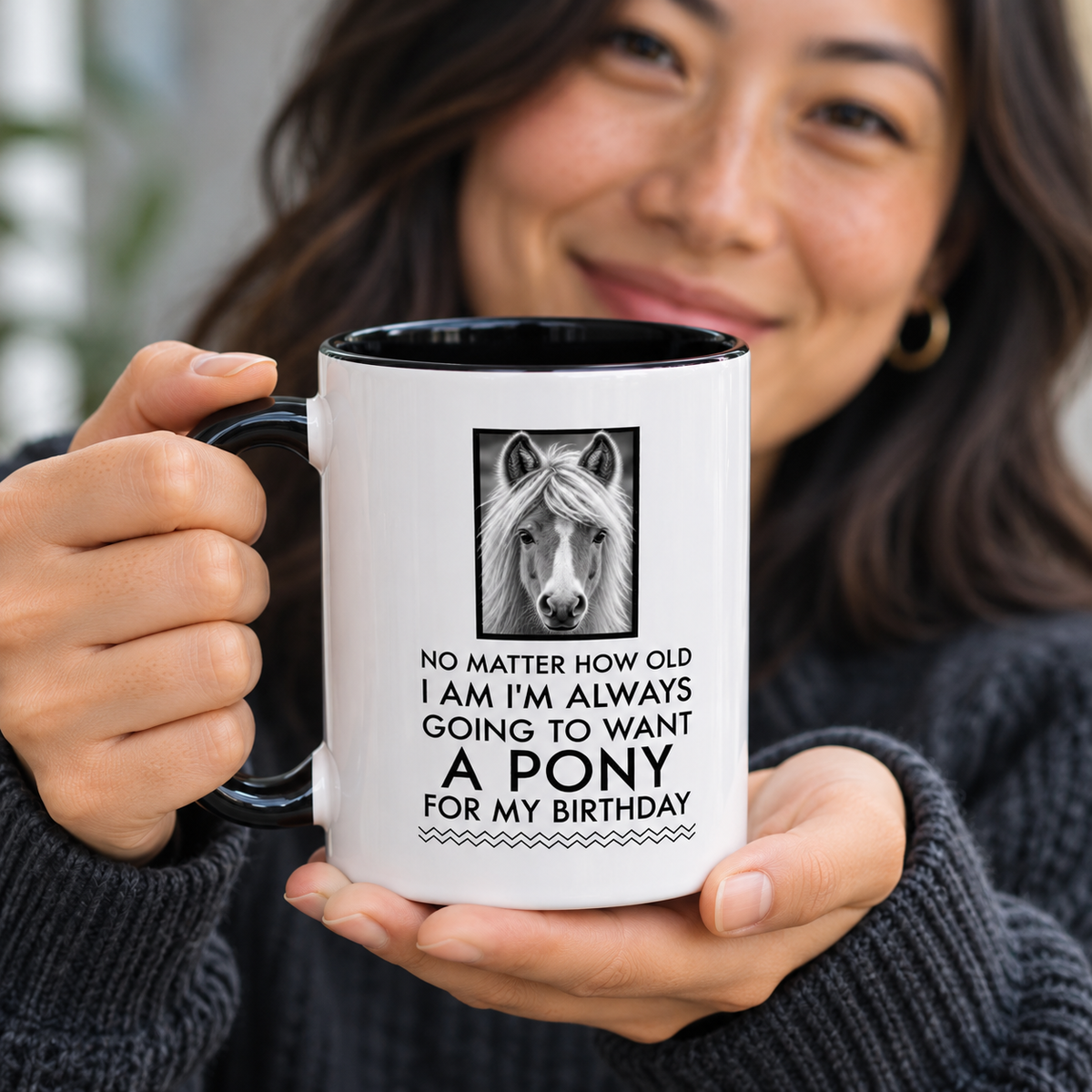 Funny Pony Mug for Women – Horse Lover Birthday Gift – Equestrian Gift – "No Matter How Old I Am"