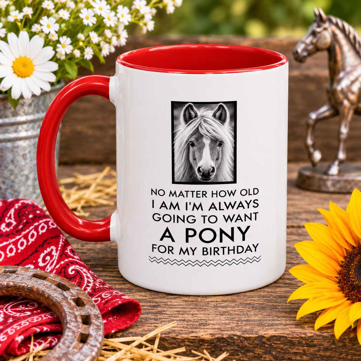Funny Pony Mug for Women – Horse Lover Birthday Gift – Equestrian Gift – "No Matter How Old I Am"