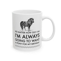Horse Coffee Mug - Horse Lovers Birthday Gift For Women - Pony Mug - "No Matter How Old I Am"