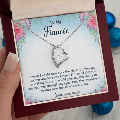 Personalized Fiancée Necklace Gift – Custom Romantic Engagement Present for My Future Wife, Meaningful Anniversary Birthday Jewelry – “I Wish I Could Turn Back the Clock”