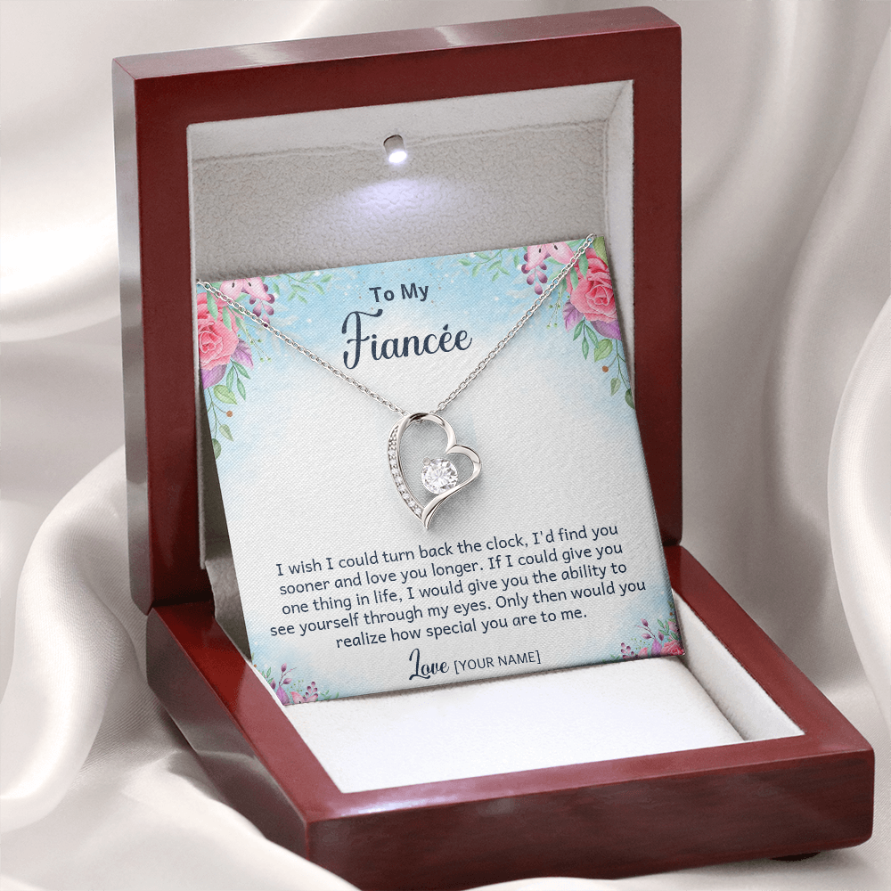 Personalized Fiancée Necklace Gift – Custom Romantic Engagement Present for My Future Wife, Meaningful Anniversary Birthday Jewelry – “I Wish I Could Turn Back the Clock”