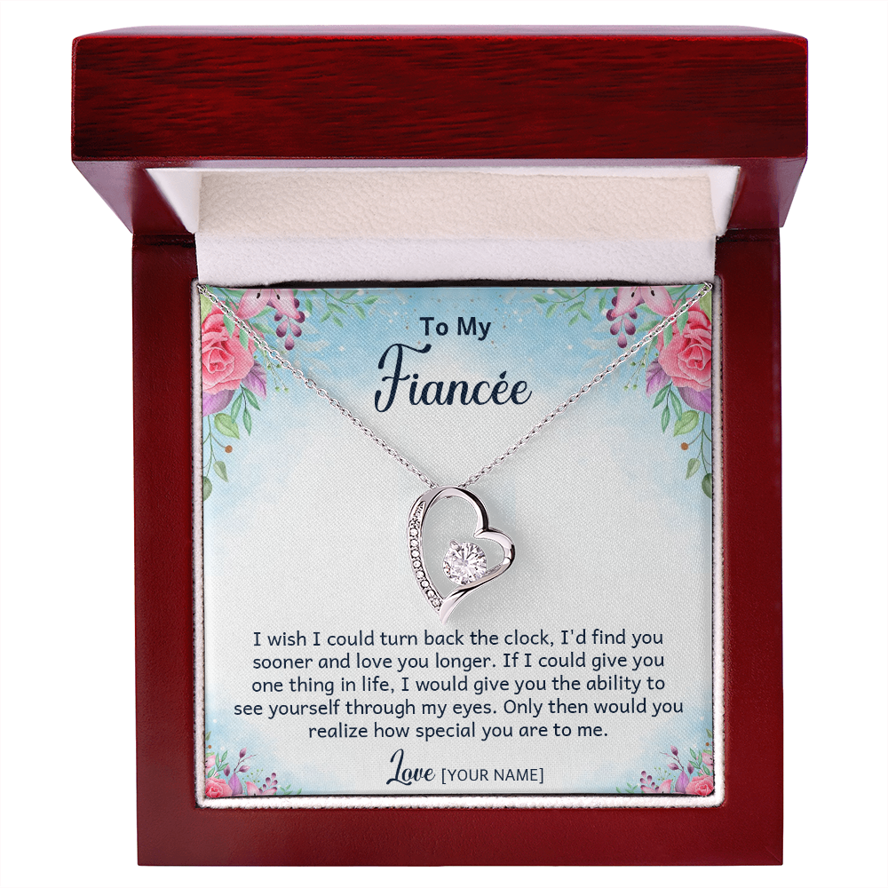Personalized Fiancée Necklace Gift – Custom Romantic Engagement Present for My Future Wife, Meaningful Anniversary Birthday Jewelry – “I Wish I Could Turn Back the Clock”