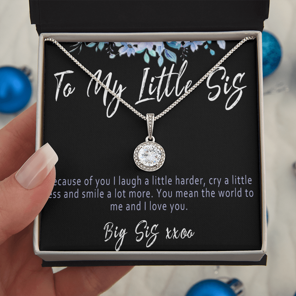 Little Sister Necklace from Big Sister – Meaningful Sister Gift with Heartfelt Message Card Keepsake - "Because of you I laugh a little harder"