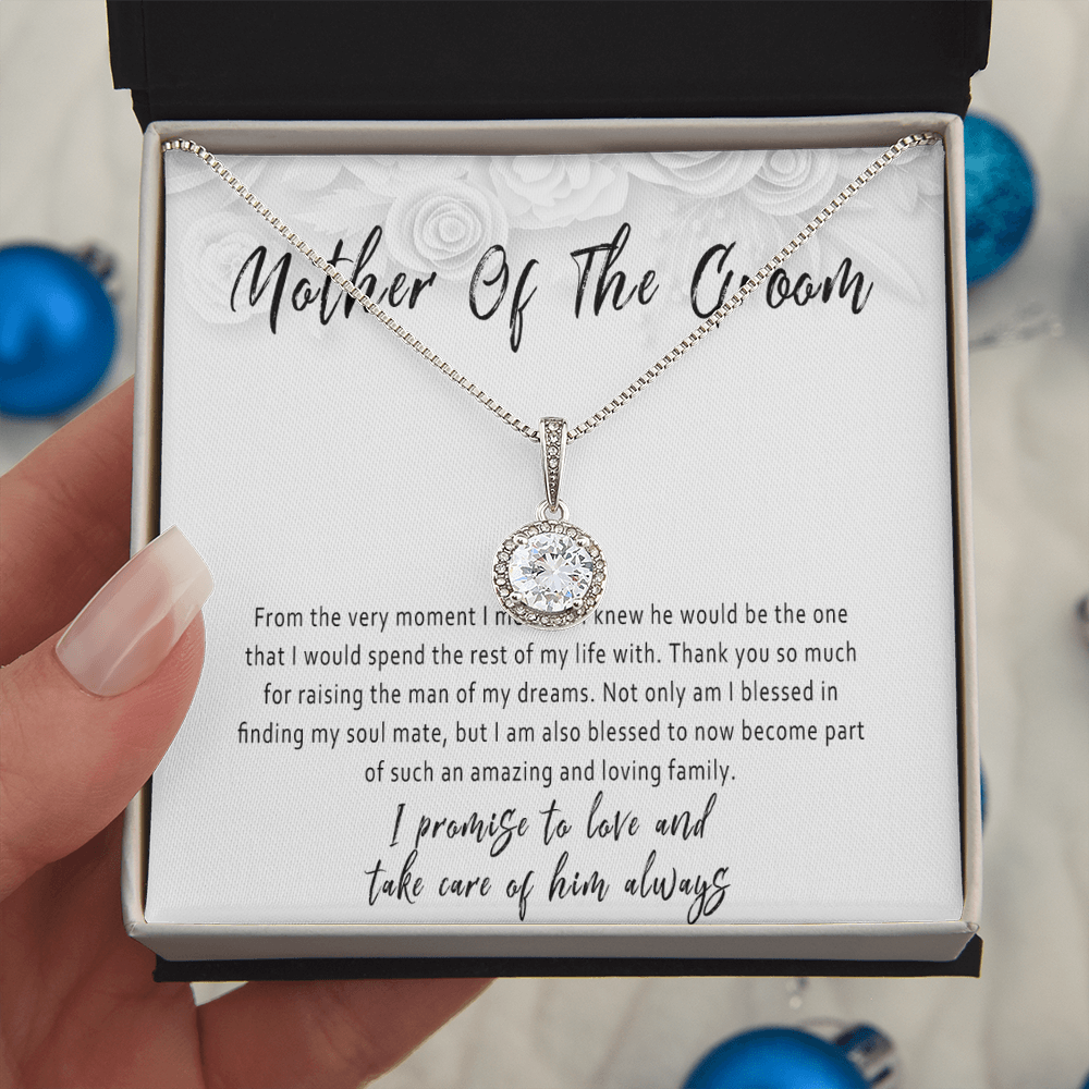 Mother of the Groom Necklace from Daughter in Law – Wedding Day Gift with Meaningful Message Card - "From the very moment I met him"