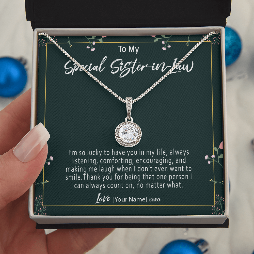 Personalized Sister-in-Law Necklace – Custom Meaningful Sister in Law Gift, New Sister in Law Jewelry, Welcome to the Family Pendant - "I'm so lucky to have you in my life"