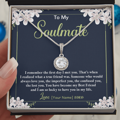 Personalized Soulmate Necklace Gift – Custom Romantic Jewelry for Girlfriend, Fiancee, Wife- Meaningful Anniversary Birthday Christmas Present – “I Remember the First Day We Met”