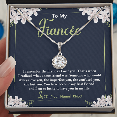 Personalized Fiancée Necklace Gift – Custom Romantic Jewelry for Future Wife, Meaningful Engagement Anniversary Birthday Present – “I Remember the First Day I Met You”