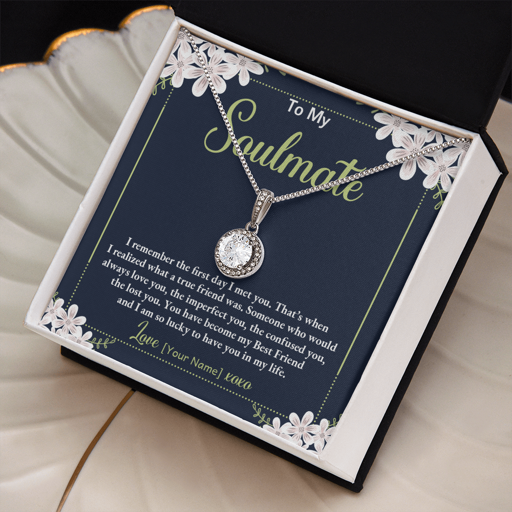 Personalized Soulmate Necklace Gift – Custom Romantic Jewelry for Girlfriend, Fiancee, Wife- Meaningful Anniversary Birthday Christmas Present – “I Remember the First Day We Met”