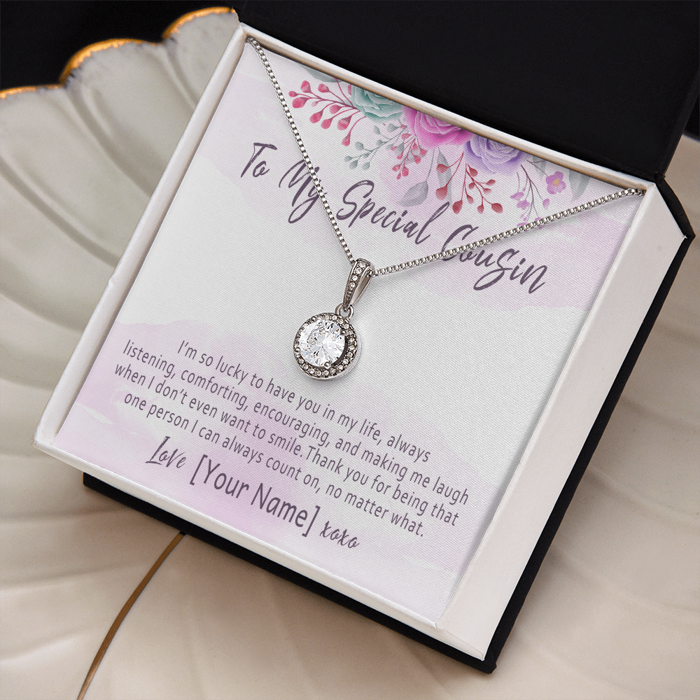 Personalized Cousin Necklace – Meaningful Gift for Special Cousin, Custom Cousin Jewelry with Heartfelt Message Card - "I'm so lucky to have you in my life"