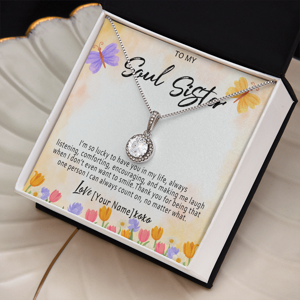 Personalized Soul Sister Necklace – Custom Soul Sister Gift, Meaningful Friendship Jewelry with Heartfelt Message Card - "I'm so lucky to have you in my life"