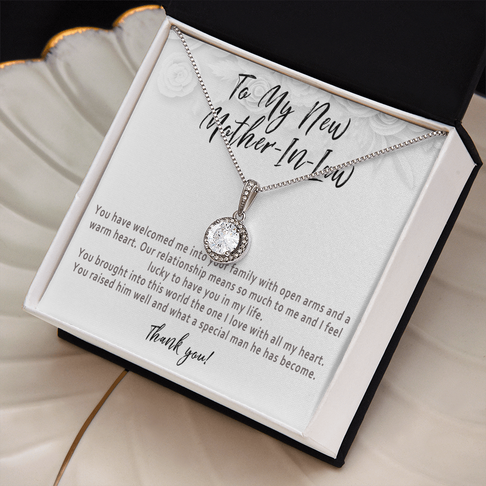 Mother in Law Wedding Day Necklace from Daughter in Law – Sentimental Wedding Gift with Heartfelt Message Card - "You Have Welcomed Me Into Your Family"