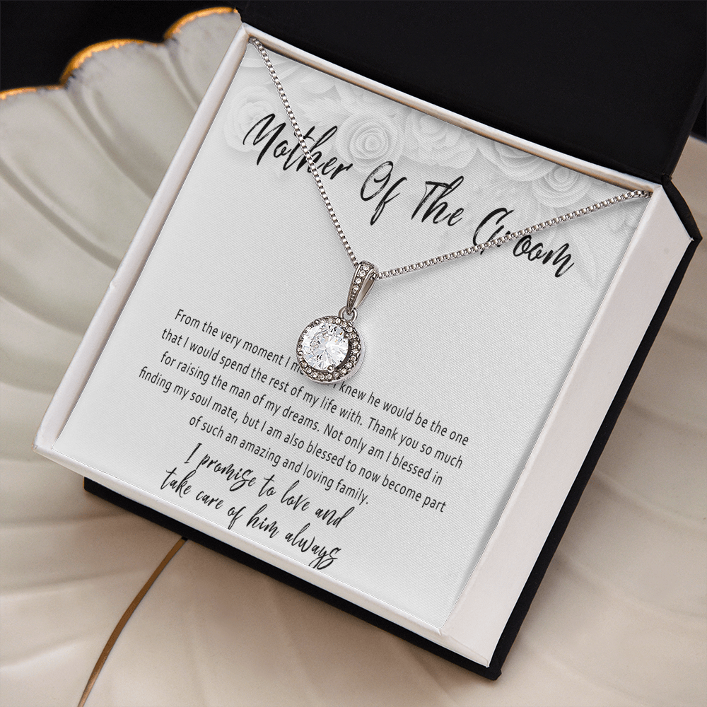 Mother of the Groom Necklace from Daughter in Law – Wedding Day Gift with Meaningful Message Card - "From the very moment I met him"