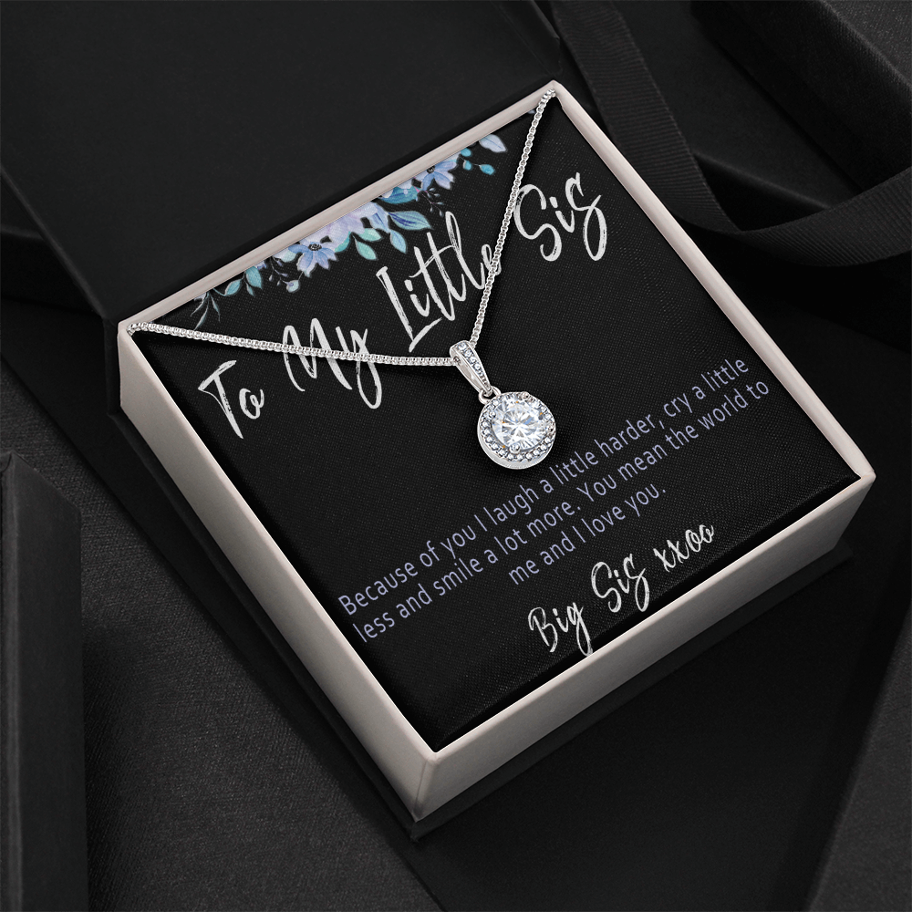 Little Sister Necklace from Big Sister – Meaningful Sister Gift with Heartfelt Message Card Keepsake - "Because of you I laugh a little harder"