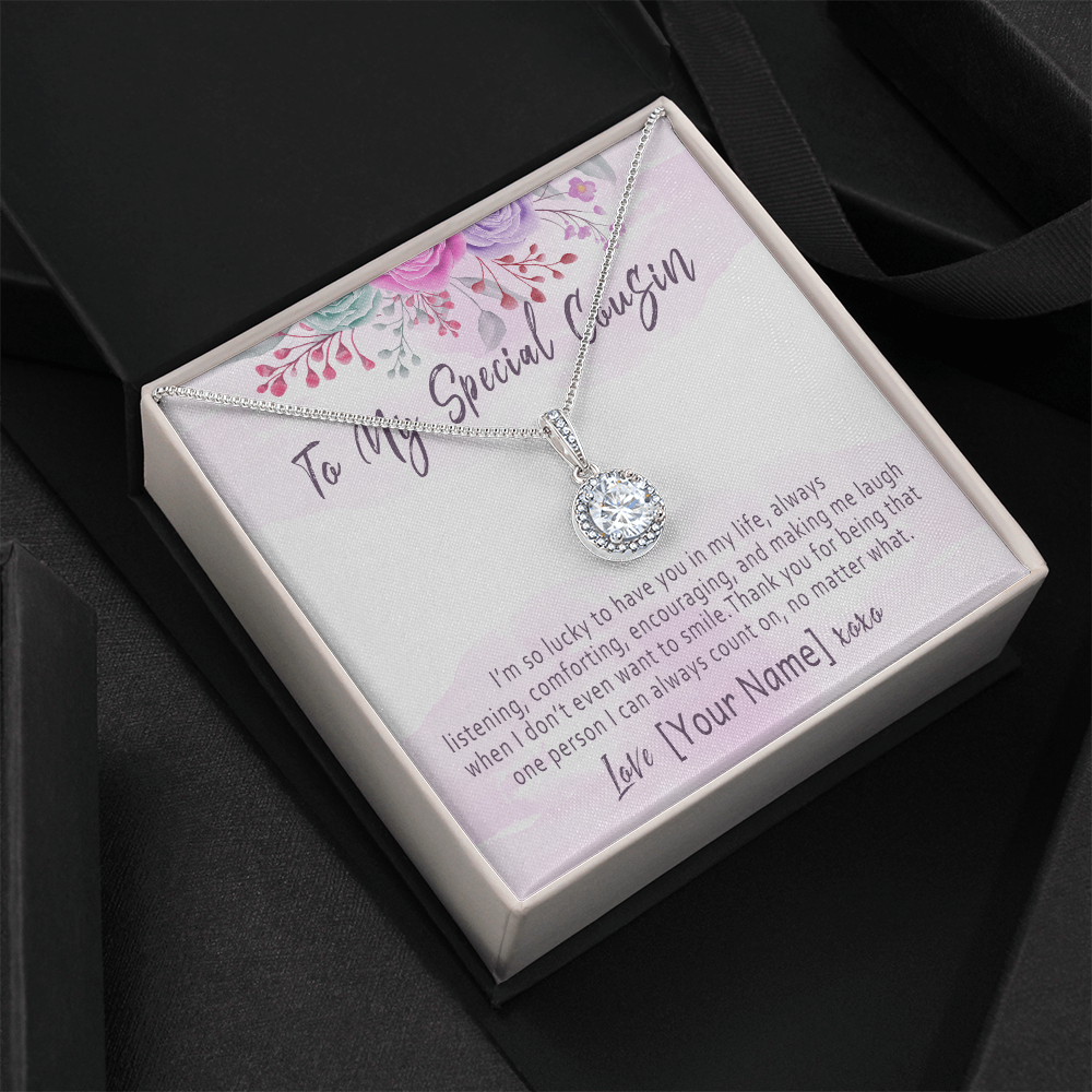 Personalized Cousin Necklace – Meaningful Gift for Special Cousin, Custom Cousin Jewelry with Heartfelt Message Card - "I'm so lucky to have you in my life"