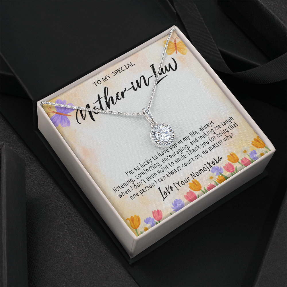 Personalized Mother in Law Necklace – Meaningful Mother in Law Gift, Custom Jewelry with Heartfelt Message Card - "I'm so lucky to have you in my life"