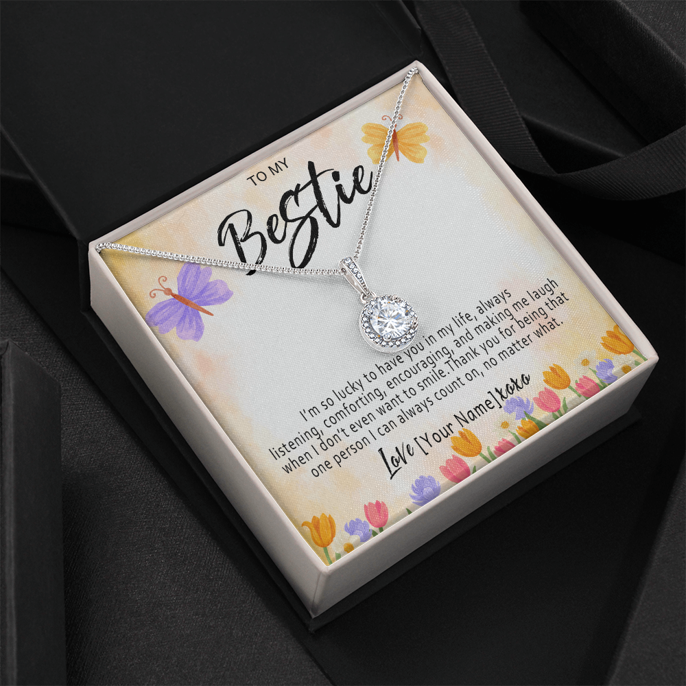 Personalized Bestie Necklace – Custom Best Friend Gift, Meaningful Bestie Jewelry with Heartfelt Message Card - "I'm so lucky to have you in my life"
