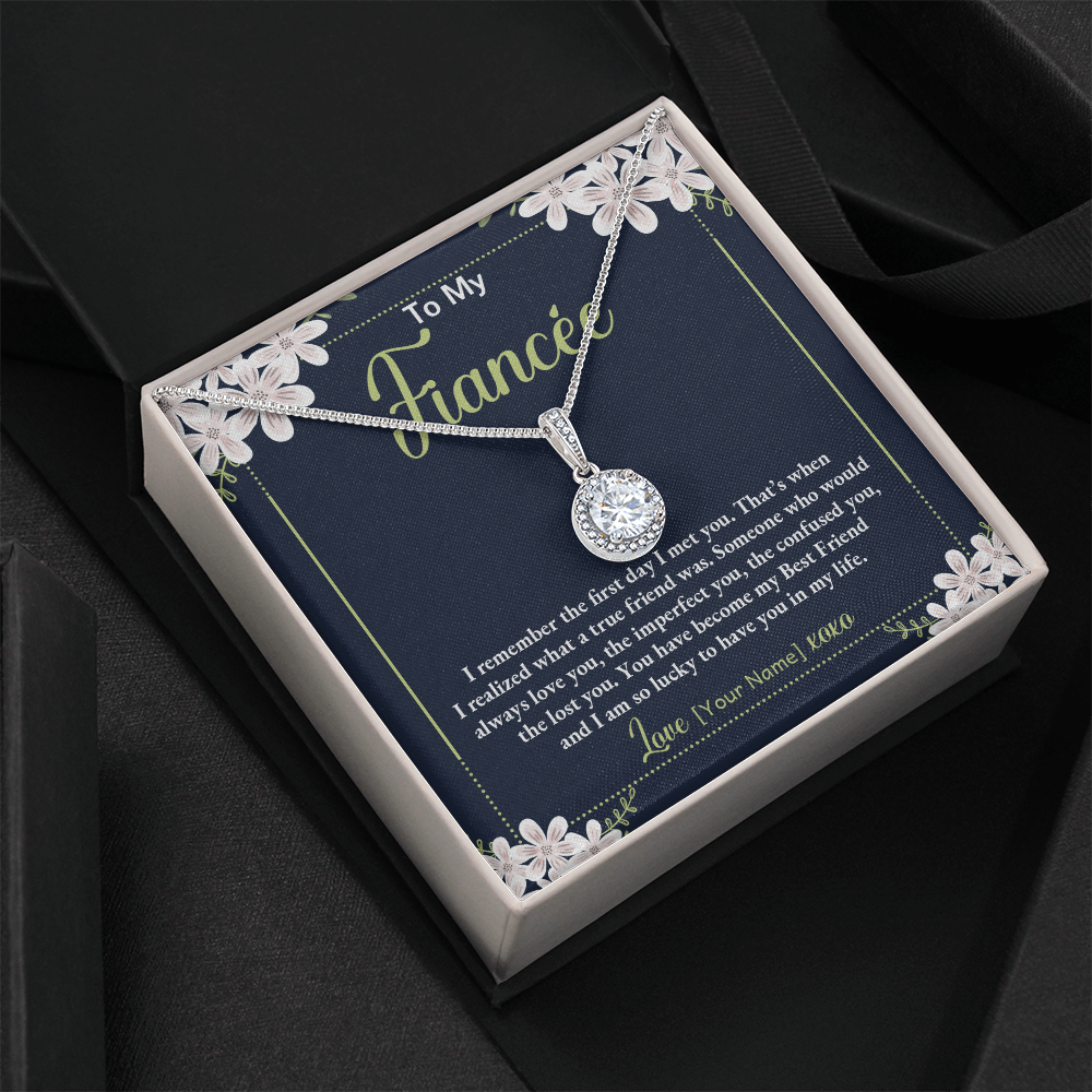 Personalized Fiancée Necklace Gift – Custom Romantic Jewelry for Future Wife, Meaningful Engagement Anniversary Birthday Present – “I Remember the First Day I Met You”
