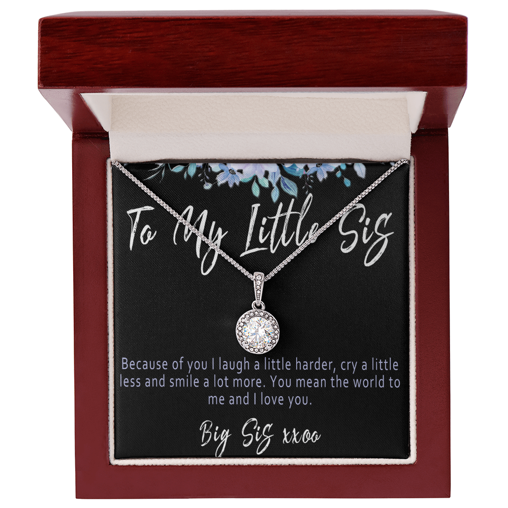 Little Sister Necklace from Big Sister – Meaningful Sister Gift with Heartfelt Message Card Keepsake - "Because of you I laugh a little harder"