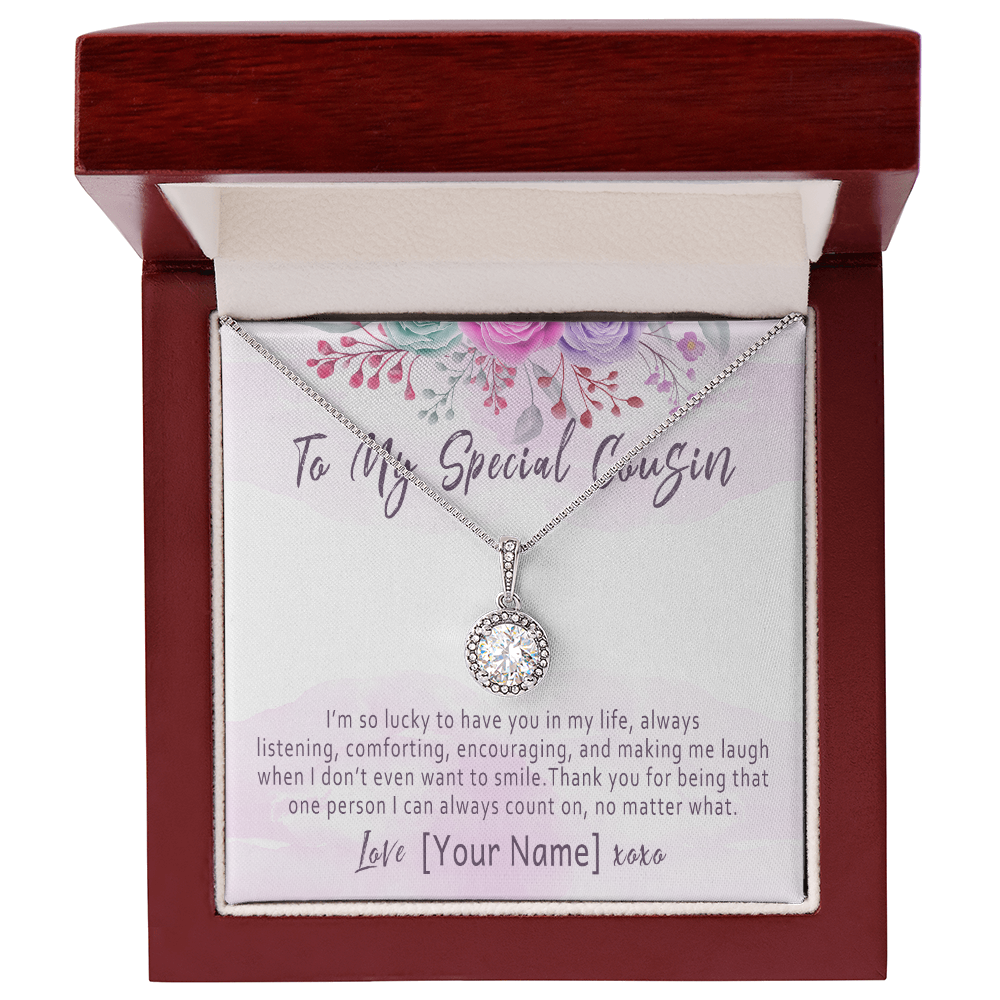 Personalized Cousin Necklace – Meaningful Gift for Special Cousin, Custom Cousin Jewelry with Heartfelt Message Card - "I'm so lucky to have you in my life"