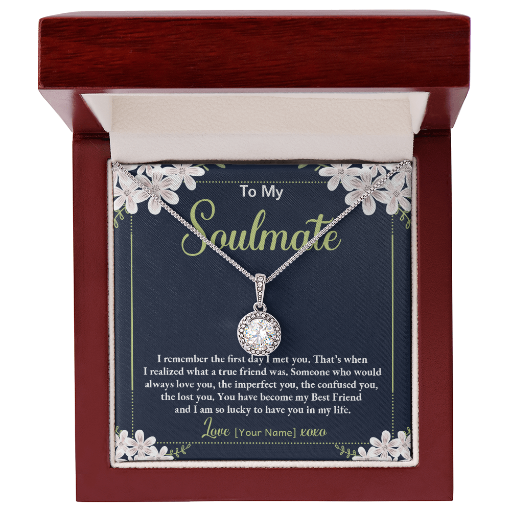 Personalized Soulmate Necklace Gift – Custom Romantic Jewelry for Girlfriend, Fiancee, Wife- Meaningful Anniversary Birthday Christmas Present – “I Remember the First Day We Met”