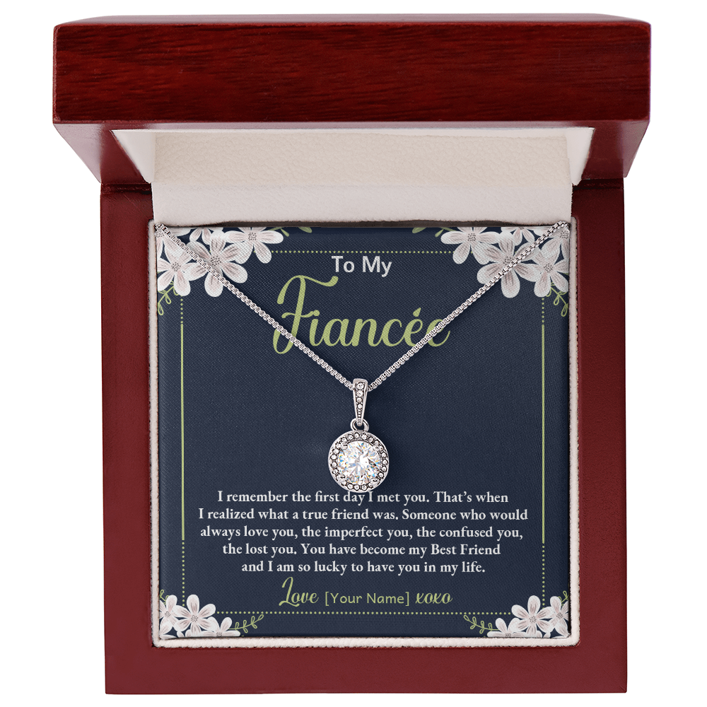 Personalized Fiancée Necklace Gift – Custom Romantic Jewelry for Future Wife, Meaningful Engagement Anniversary Birthday Present – “I Remember the First Day I Met You”